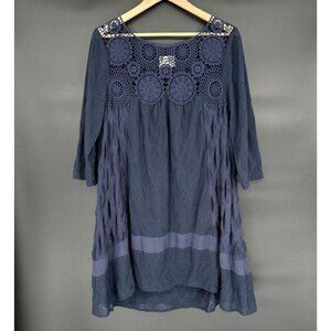 Holding Horses Anthropologie Womens Agusta Crochet Swing Tunic Dress L Navy Blue